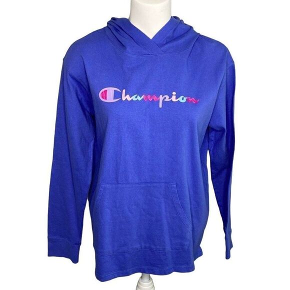 Champion Authentic Activewear Blue Long Sleeve Kangaroo Pocket Hoodie Top Medium - Picture 1 of 6